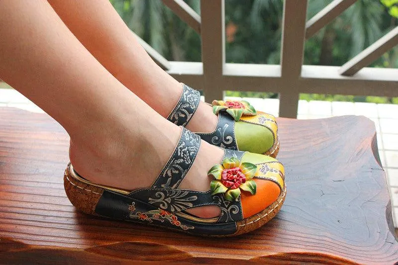 2021 new summer cattle leather thick bottom flat sandals slippers wholesale candy color national Home Furnishing Ms.