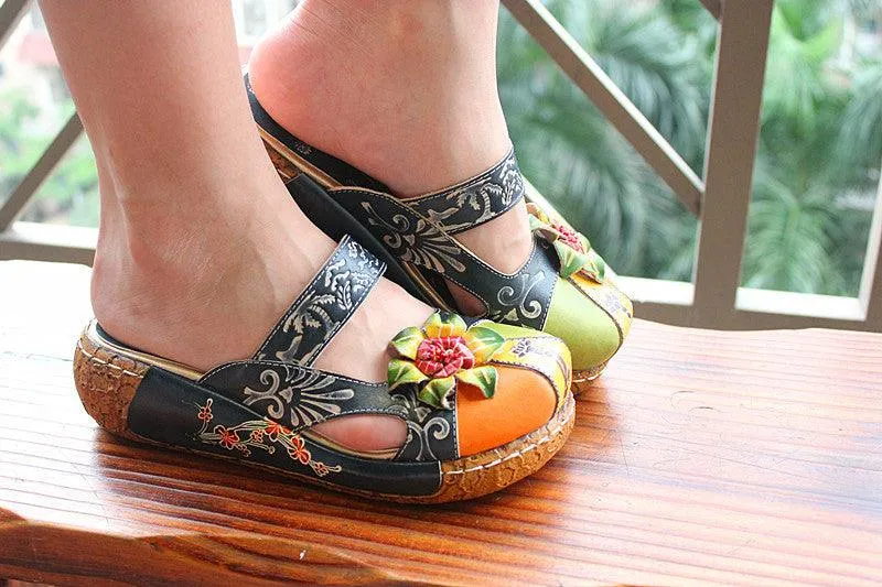 2021 new summer cattle leather thick bottom flat sandals slippers wholesale candy color national Home Furnishing Ms.