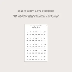 2025 Vertical Weekly Date Stickers (7 Font Choices Available!)