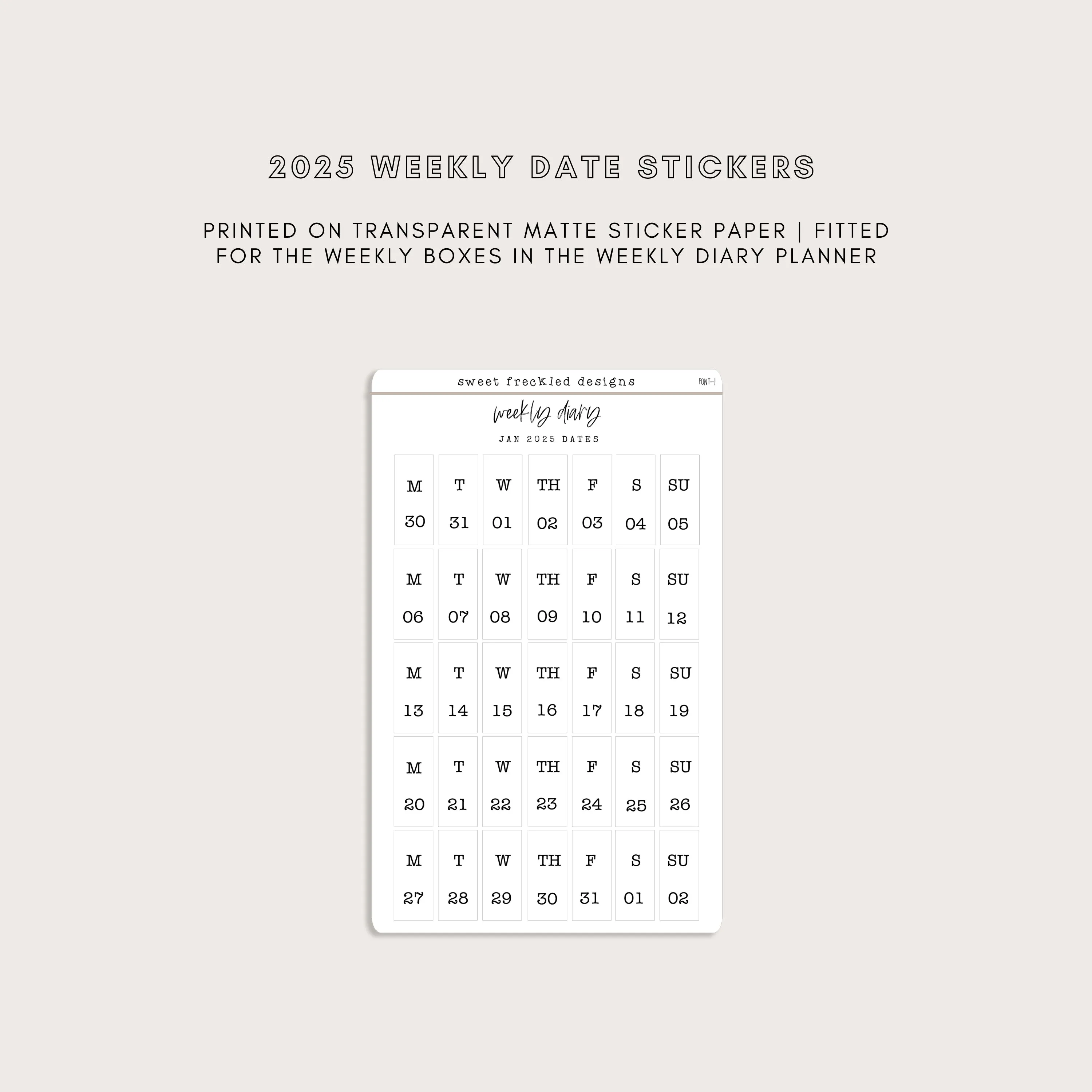 2025 Vertical Weekly Date Stickers (7 Font Choices Available!)