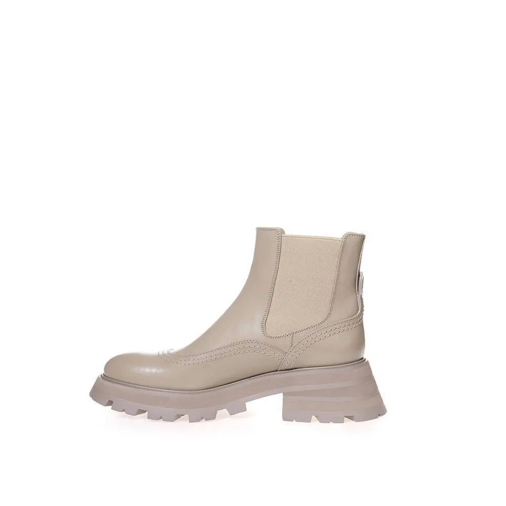 Alexander Mcqueen Gray Leather Chic Boots For Elegant Steps