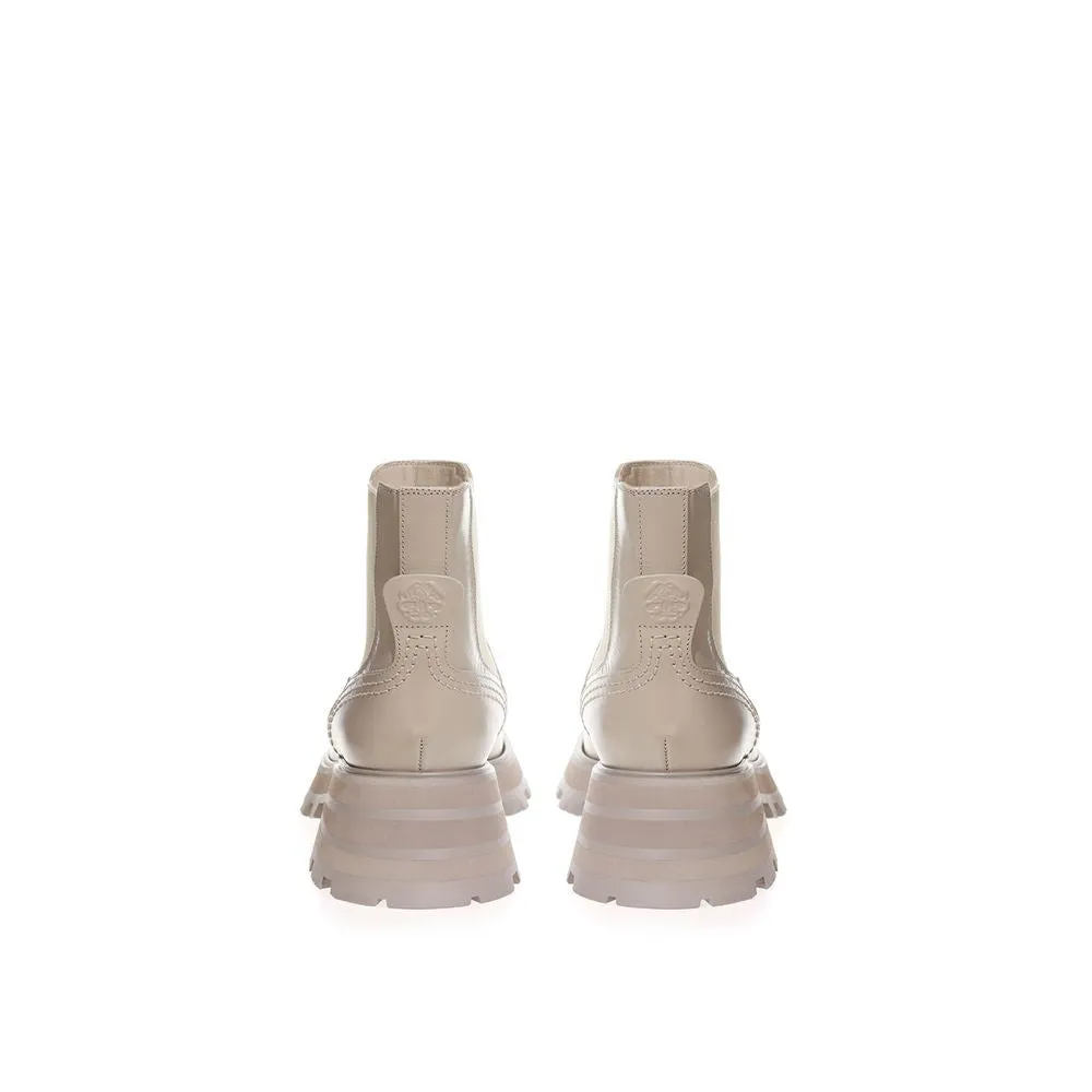 Alexander Mcqueen Gray Leather Chic Boots For Elegant Steps