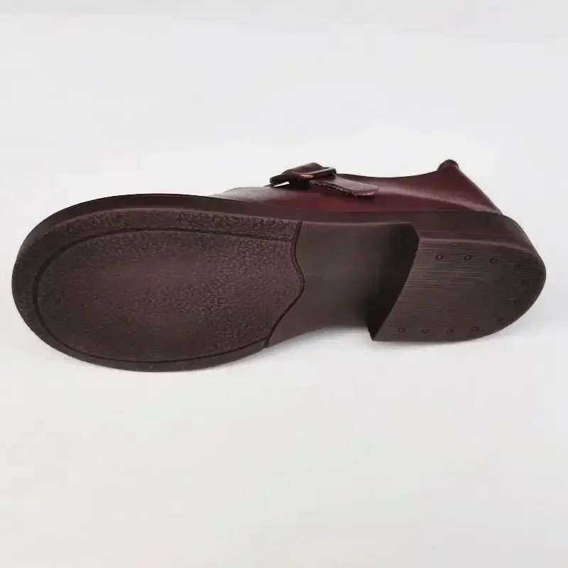 Autumn British Wide Toe Genuine Leather Women's Shoes Mary Janes Breathable Non-slip Cowhide Handmade Loafers Shoes