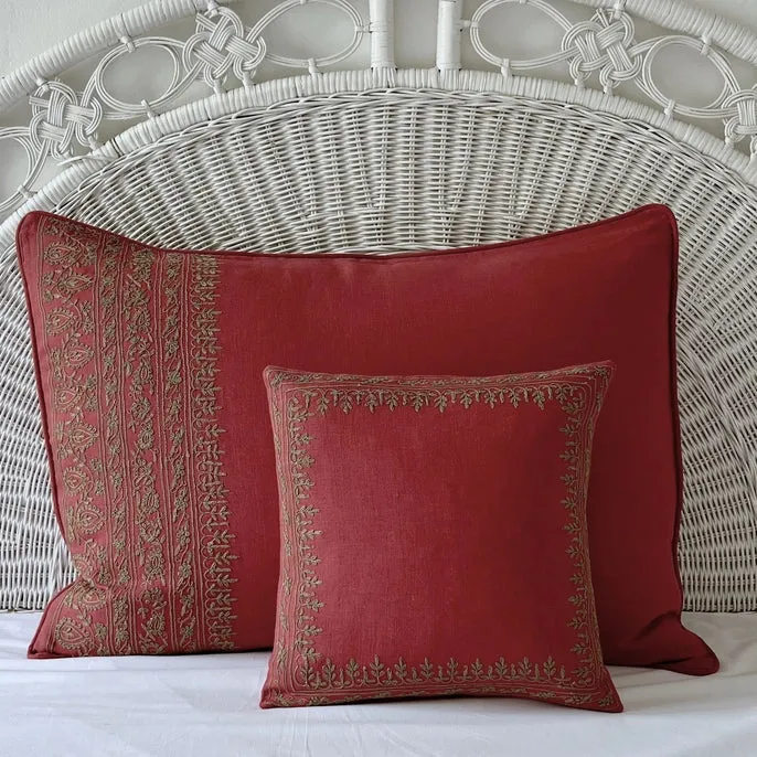 Azalea Embroidered Linen Pillow