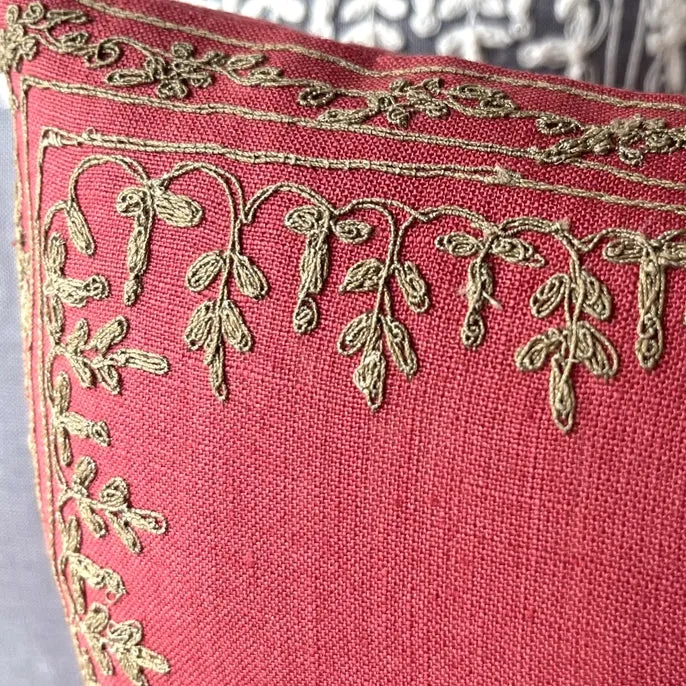 Azalea Embroidered Linen Pillow
