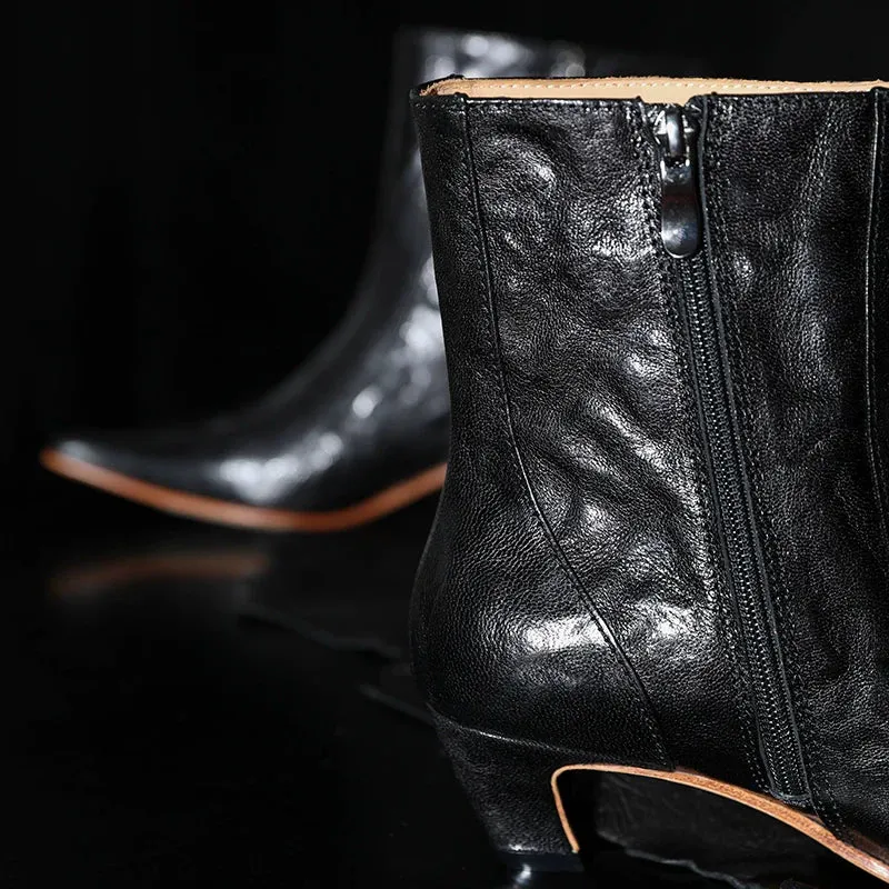 Black Leather Ankle Boots