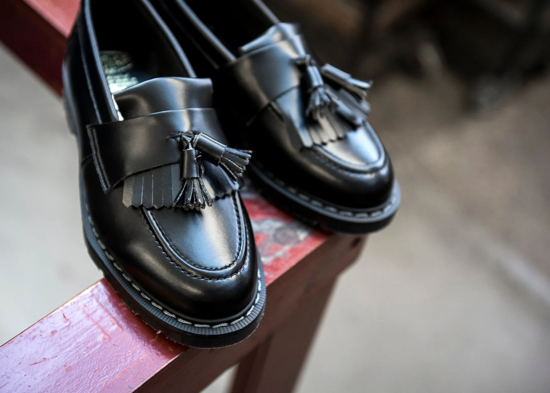 Black Vegan Hi-Shine Tassel Loafer