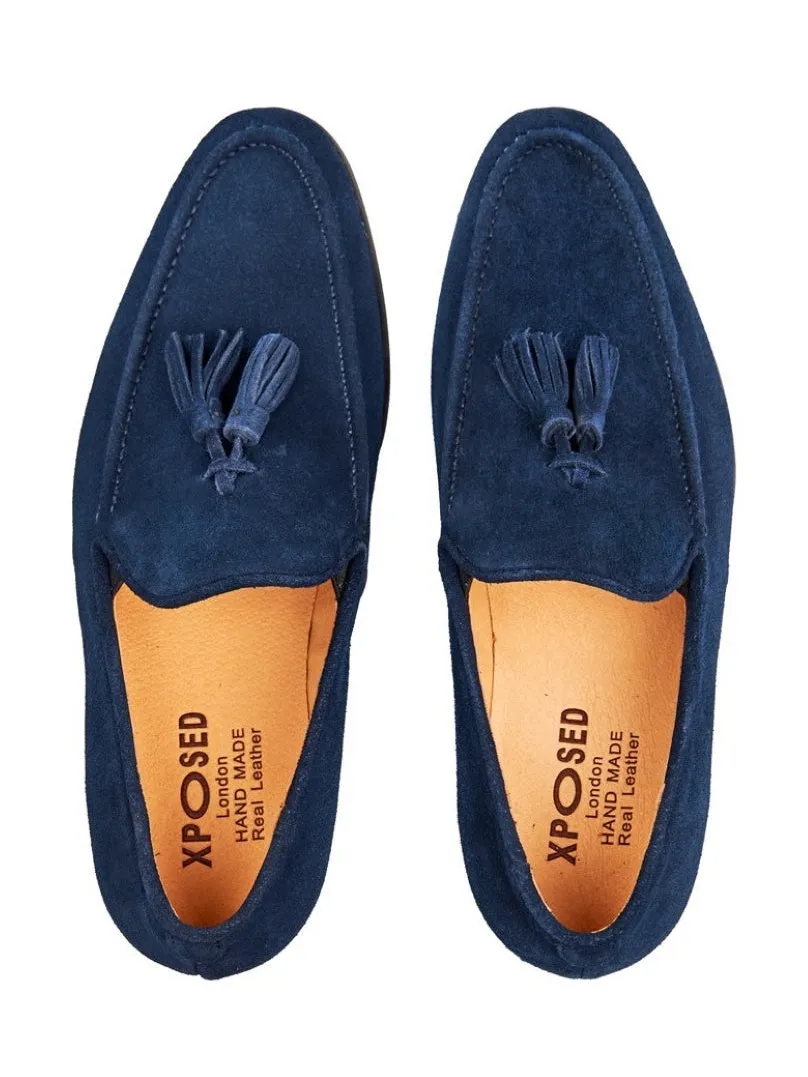 BLUE SUEDE LEATHER TASSEL LOAFERS