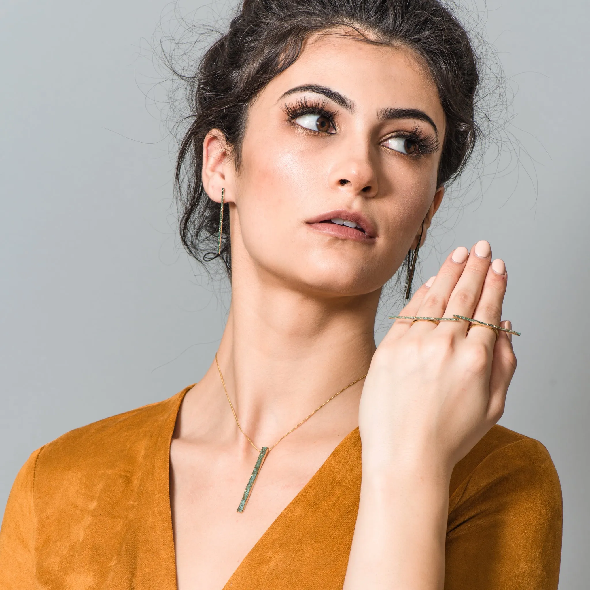 Brass with Patina Narrow Moss Earrings