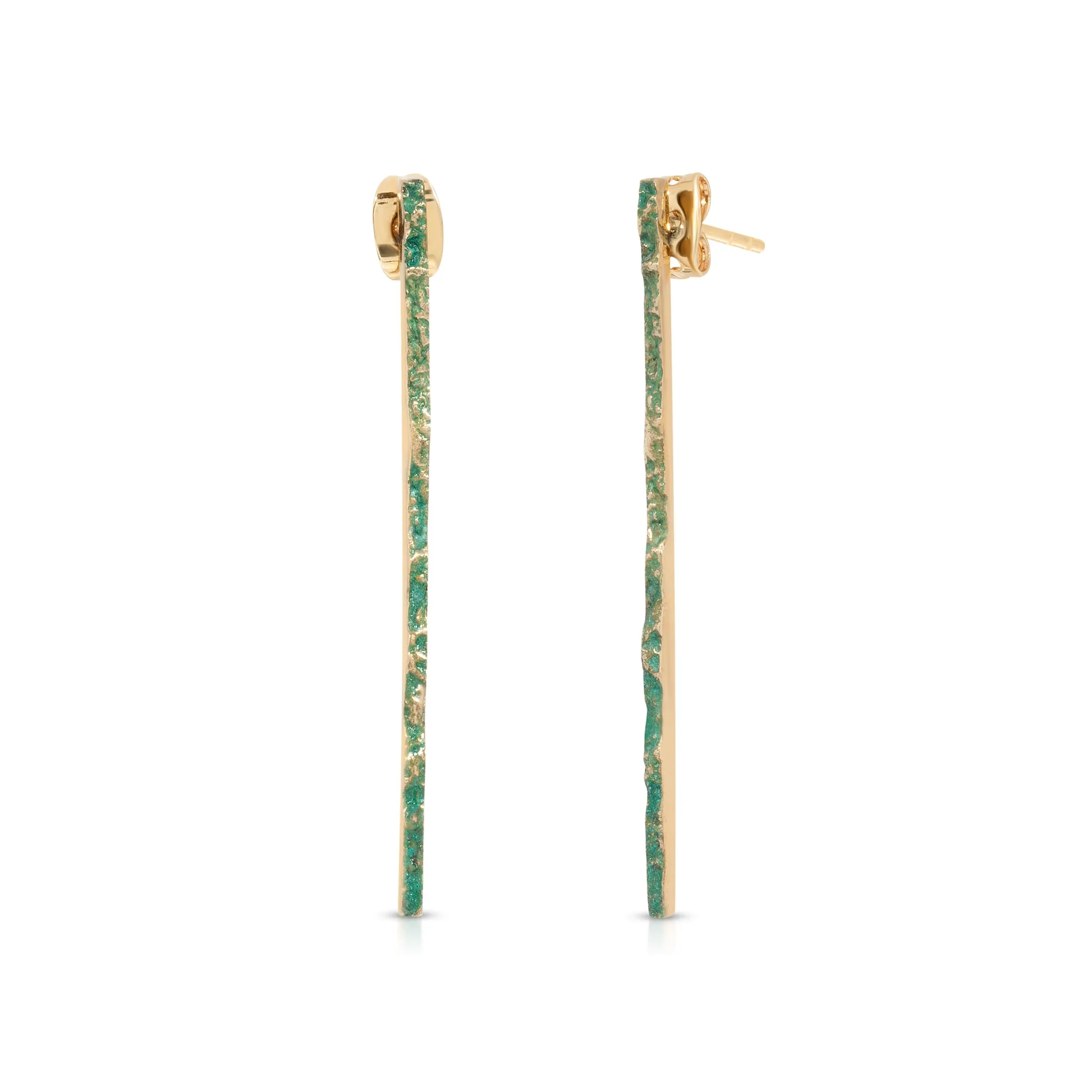 Brass with Patina Narrow Moss Earrings