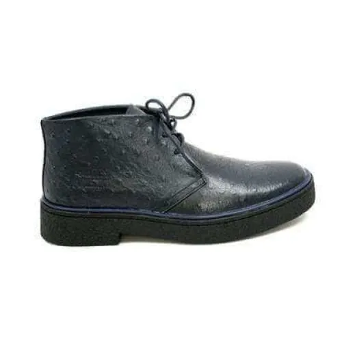 British Walkers Playboy Men's Navy Ostrich Leather Ankle Boots