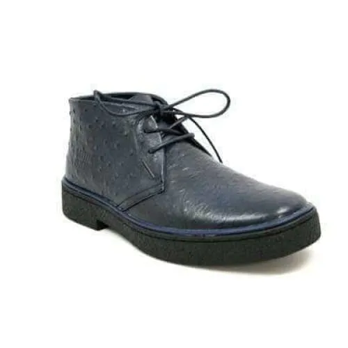 British Walkers Playboy Men's Navy Ostrich Leather Ankle Boots