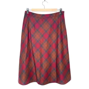 Brooks Brothers Plaid Tartan Wool Skirt A-Line Midi Red Brown Blue Rust Size 8P