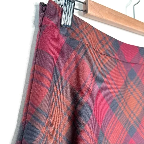Brooks Brothers Plaid Tartan Wool Skirt A-Line Midi Red Brown Blue Rust Size 8P