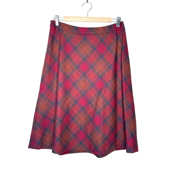 Brooks Brothers Plaid Tartan Wool Skirt A-Line Midi Red Brown Blue Rust Size 8P