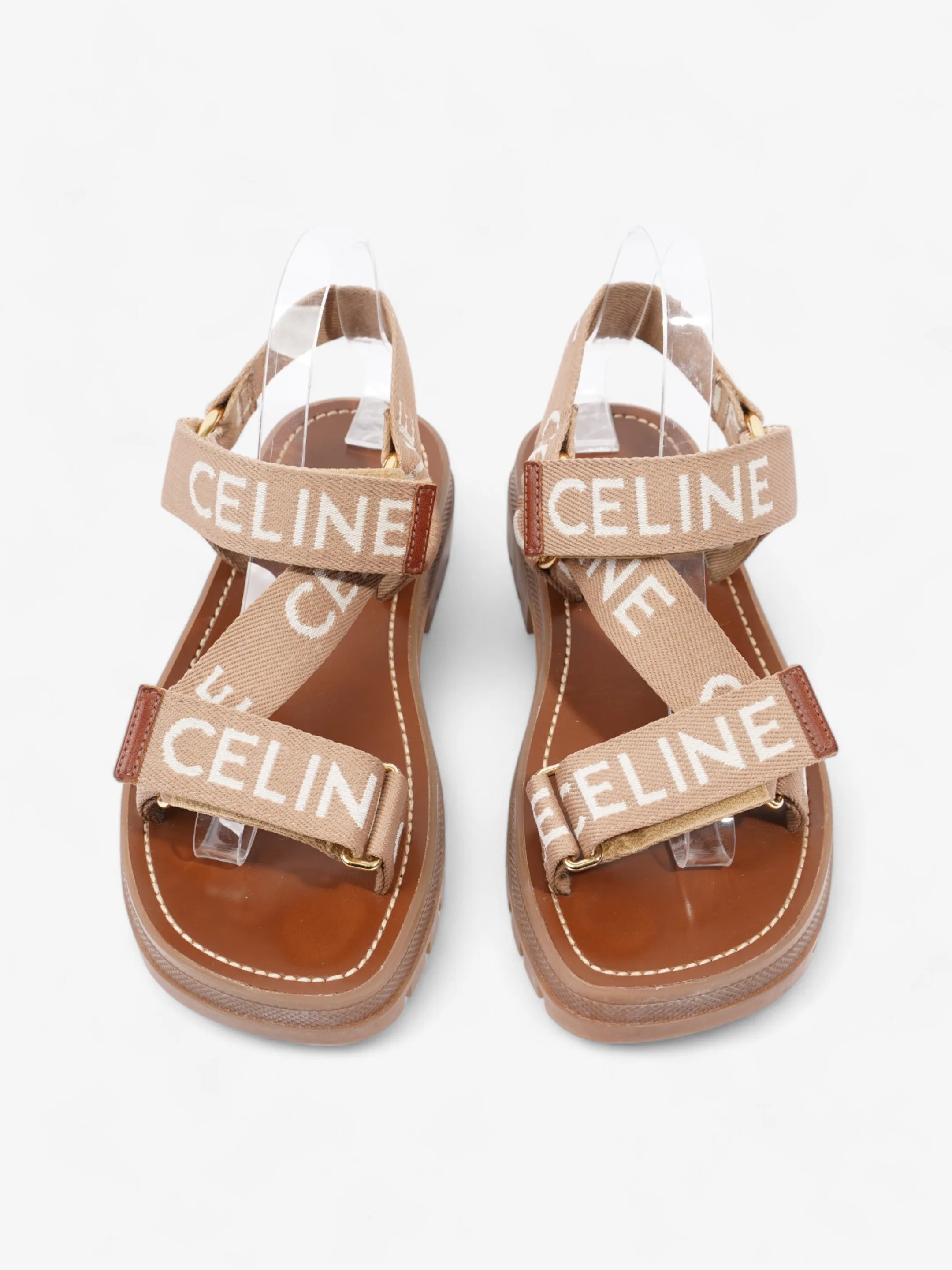 Celine Leo Strappy Sandal Light Beige / White Fabric EU 37 UK 4