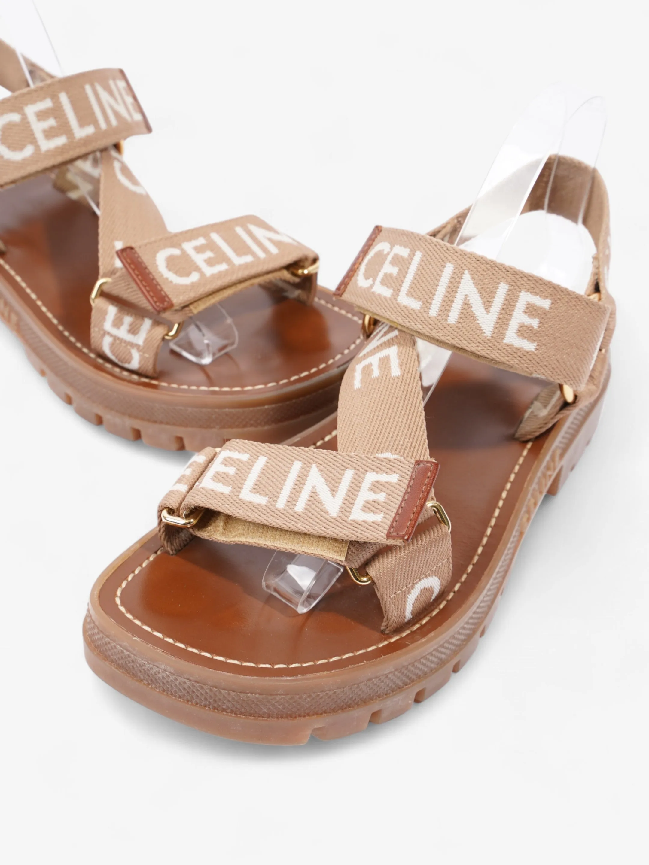 Celine Leo Strappy Sandal Light Beige / White Fabric EU 37 UK 4