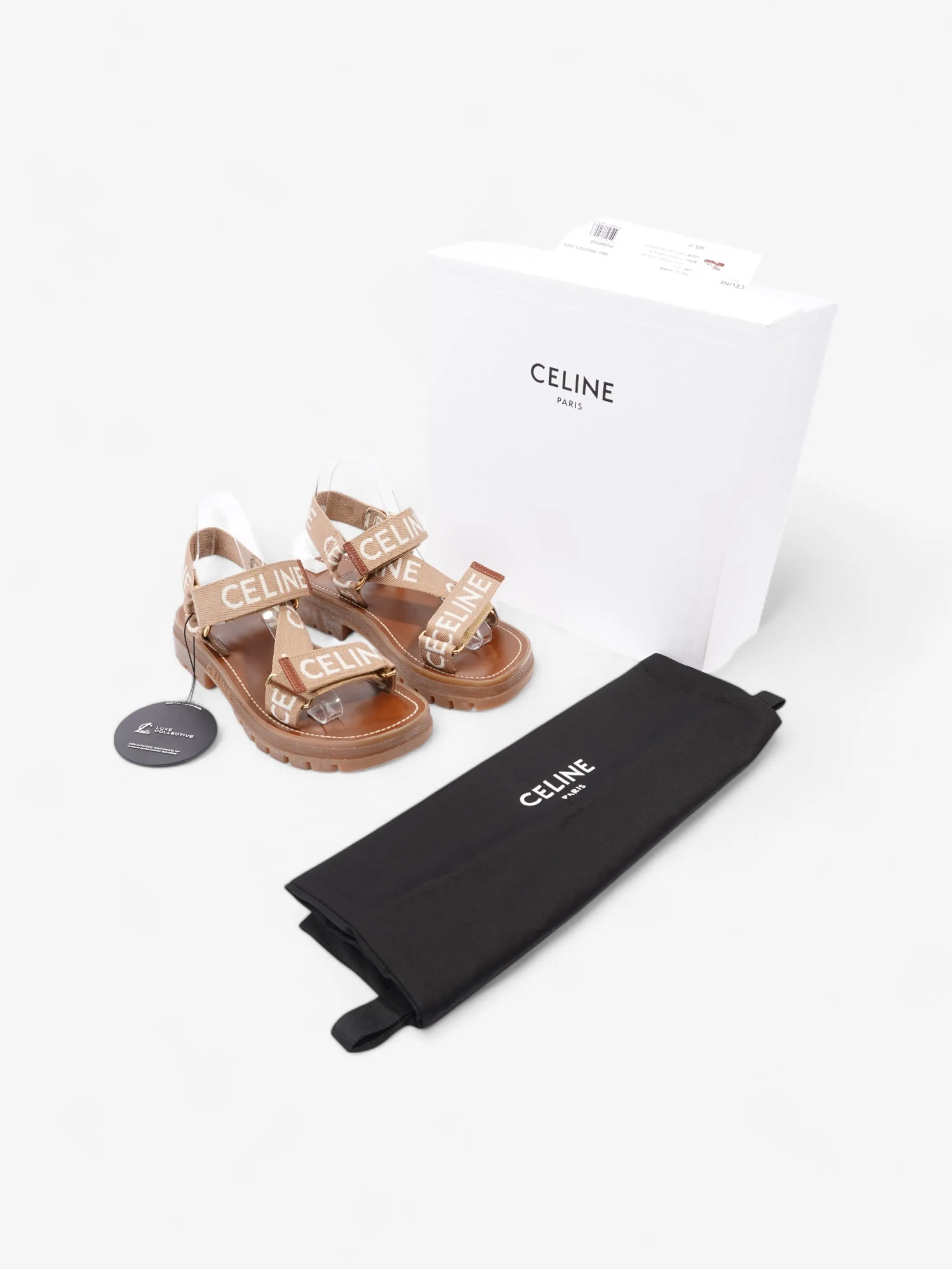 Celine Leo Strappy Sandal Light Beige / White Fabric EU 37 UK 4