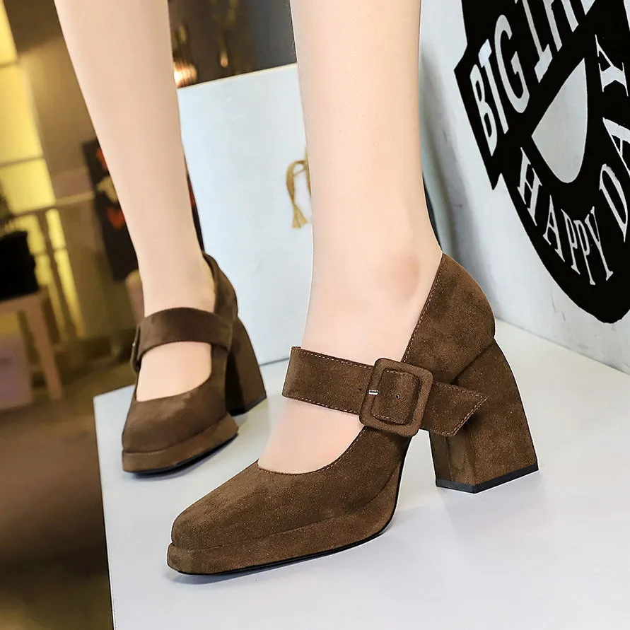 Chunky Heel High Heel Waterproof Platform Suede Leopard Print Shallow Mouth Suede Leopard Print Pumps Shoes