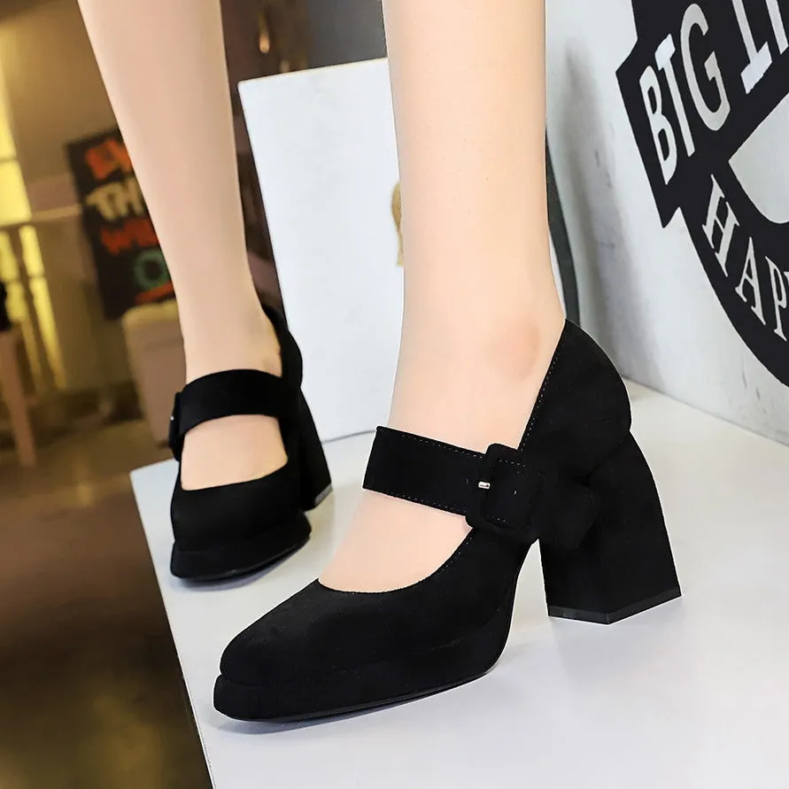 Chunky Heel High Heel Waterproof Platform Suede Leopard Print Shallow Mouth Suede Leopard Print Pumps Shoes