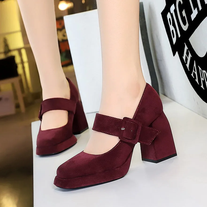 Chunky Heel High Heel Waterproof Platform Suede Leopard Print Shallow Mouth Suede Leopard Print Pumps Shoes
