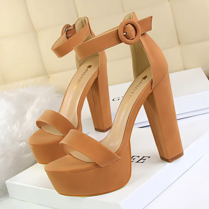 Chunky Heel Super Slimming High Heels Nightclub Shoes Waterproof Platform Open Toe Belt Buckle Sandals