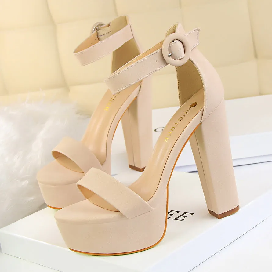 Chunky Heel Super Slimming High Heels Nightclub Shoes Waterproof Platform Open Toe Belt Buckle Sandals