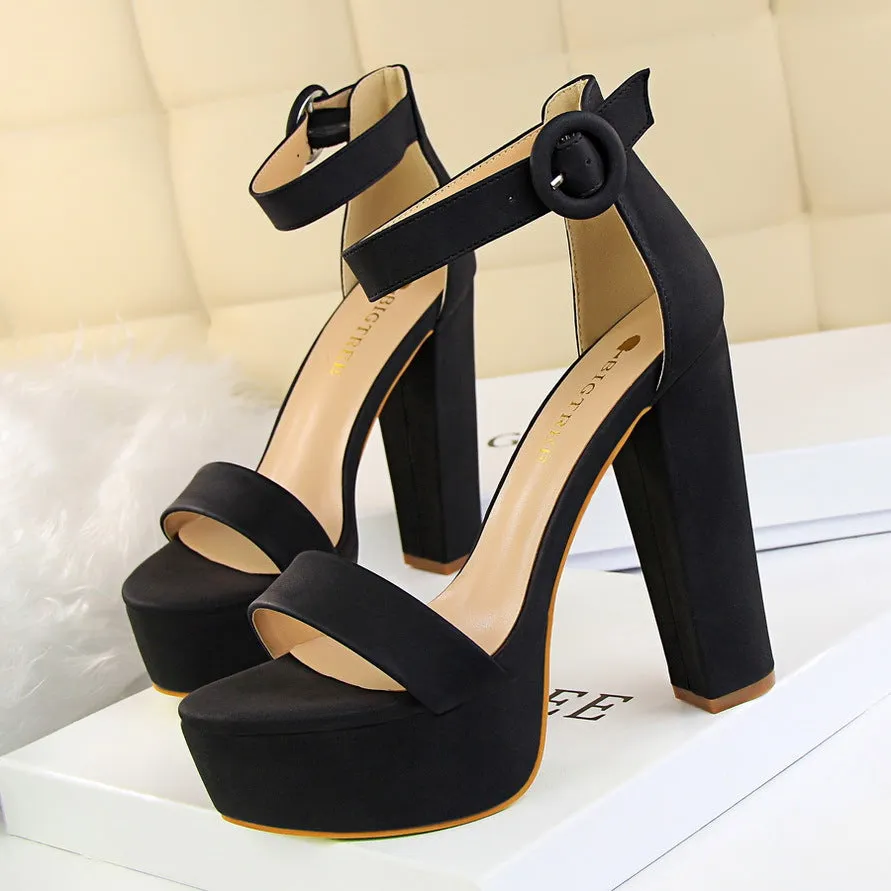 Chunky Heel Super Slimming High Heels Nightclub Shoes Waterproof Platform Open Toe Belt Buckle Sandals