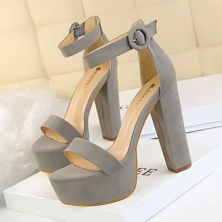 Chunky Heel Super Slimming High Heels Nightclub Shoes Waterproof Platform Open Toe Belt Buckle Sandals