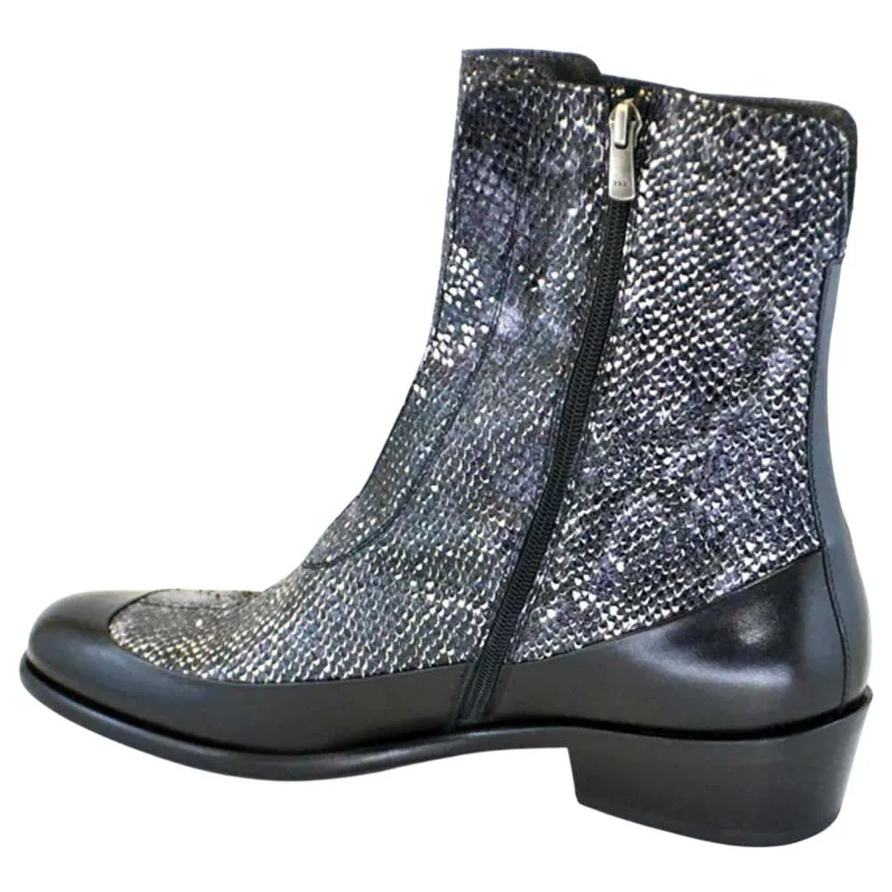 Corrente Men’s Black & Grey Python Mid-Calf Pointed Toe Leather Boot