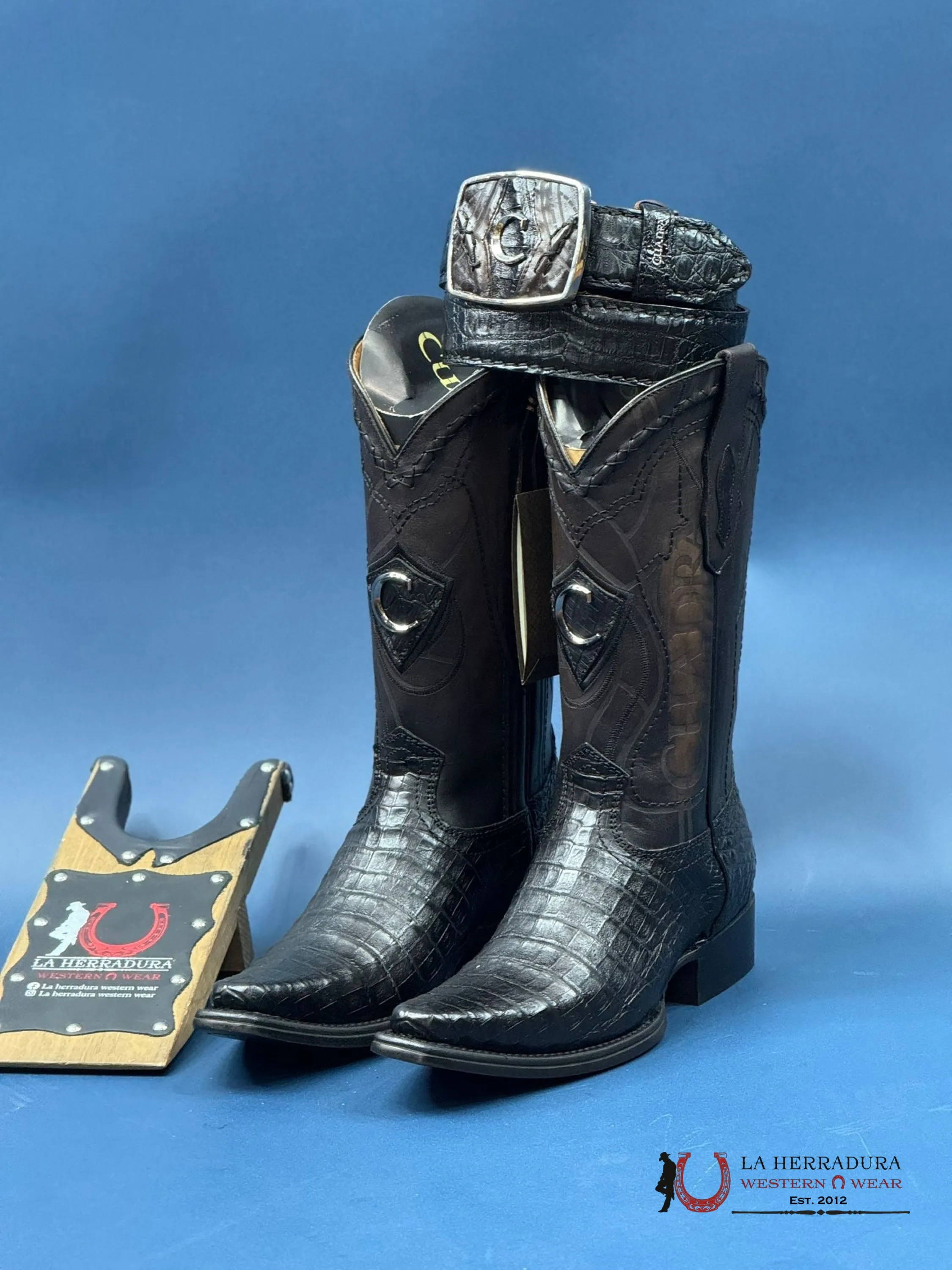 CUADRA BOOT FUSCUS CAIMAN BELLY PL NEGRO LASER & EMBROIDERY NARROW SQUARE TOE