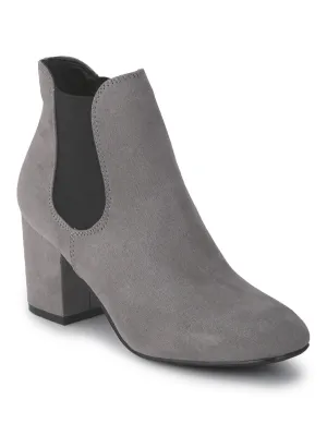 Dove Grey Micro Block Heel Ankle Length Boots