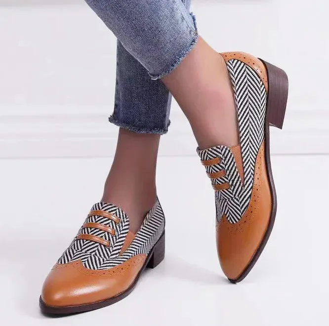 EAGSITY British style Loafers shoes Women slip on Square heel pointed toe Dress Shoes party office lady casual sneaker shoes