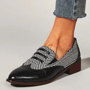 EAGSITY British style Loafers shoes Women slip on Square heel pointed toe Dress Shoes party office lady casual sneaker shoes