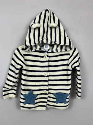 GAP navy stripe hooded cardigan 6-12m