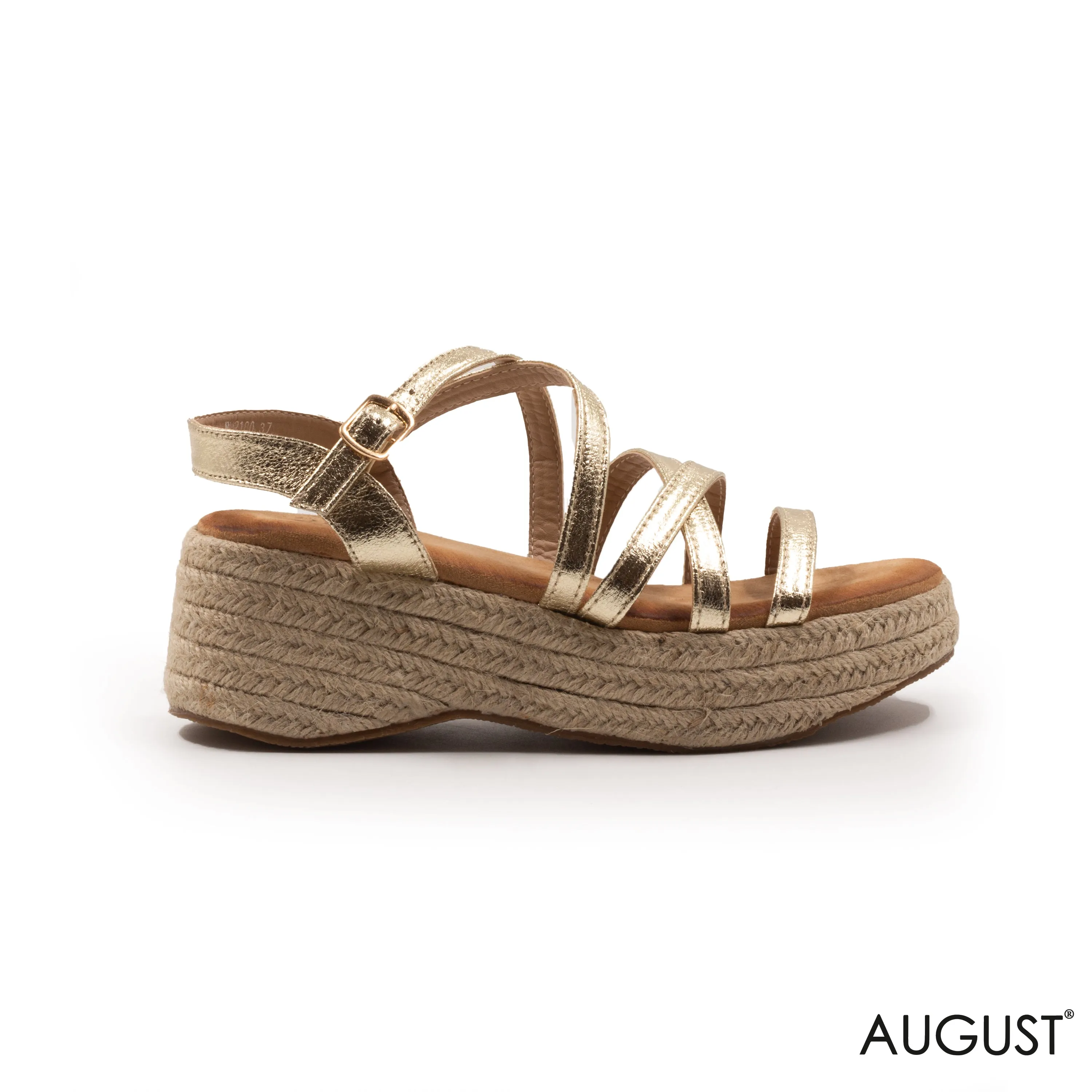 GOLD LEATHER STRAPPY SANDALS WITH WEDGE SOLE