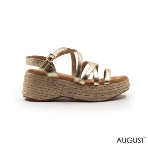 GOLD LEATHER STRAPPY SANDALS WITH WEDGE SOLE