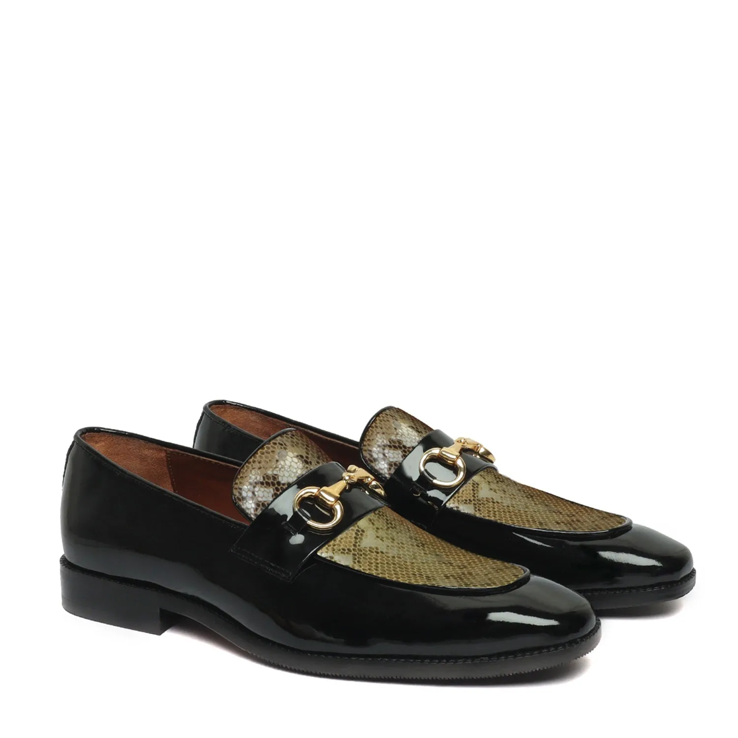 Golden Snake Textured Loafer in Black Patent Leather