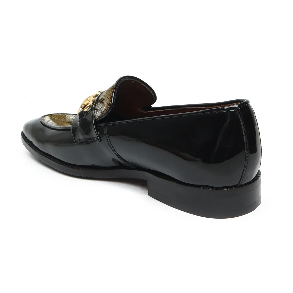 Golden Snake Textured Loafer in Black Patent Leather
