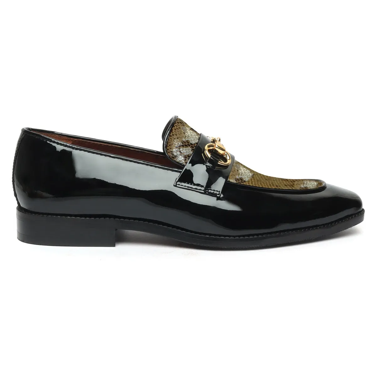 Golden Snake Textured Loafer in Black Patent Leather