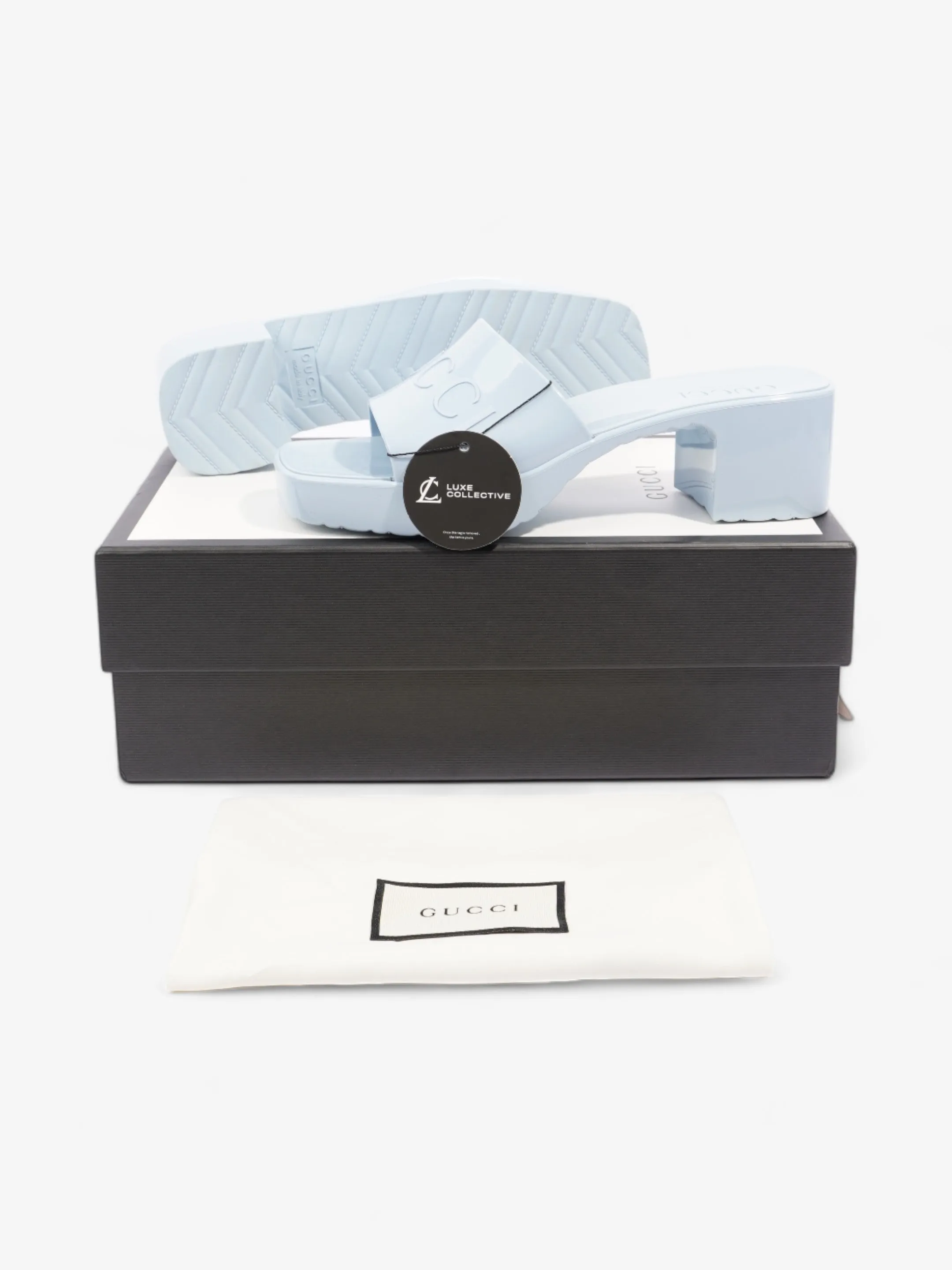 Gucci Logo Platform Slide Sandal 50mm Light Blue Rubber EU 37 UK 4