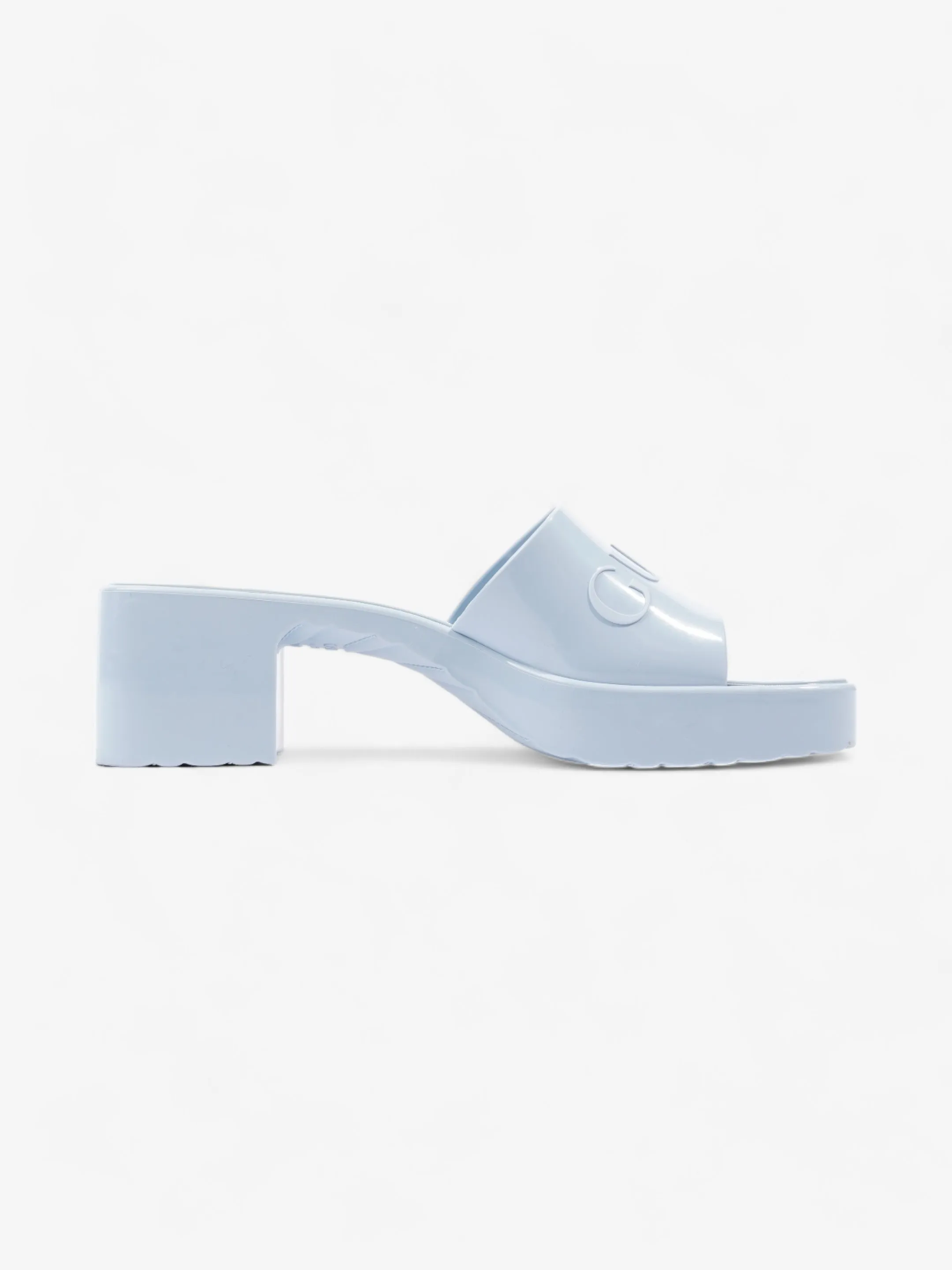 Gucci Logo Platform Slide Sandal 50mm Light Blue Rubber EU 37 UK 4