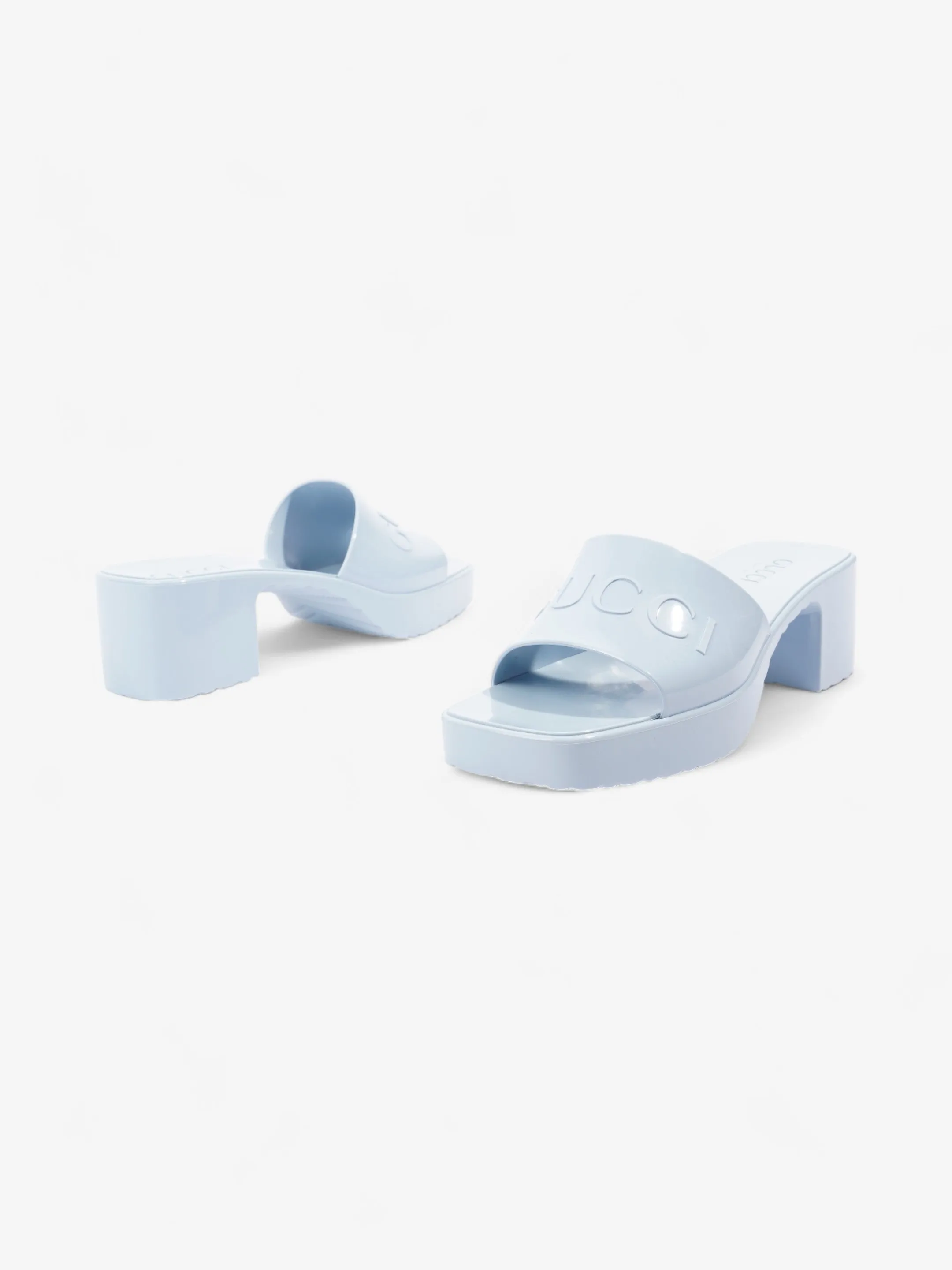 Gucci Logo Platform Slide Sandal 50mm Light Blue Rubber EU 37 UK 4