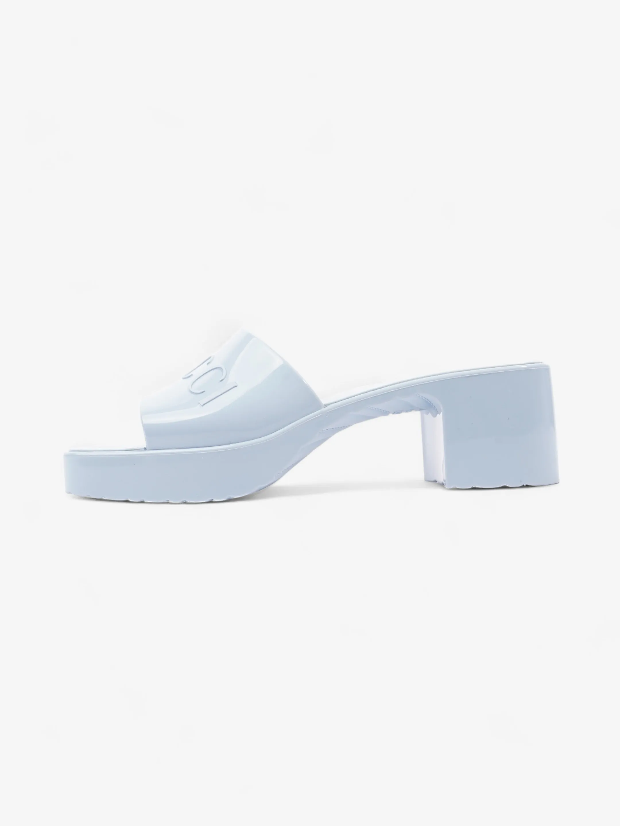 Gucci Logo Platform Slide Sandal 50mm Light Blue Rubber EU 37 UK 4