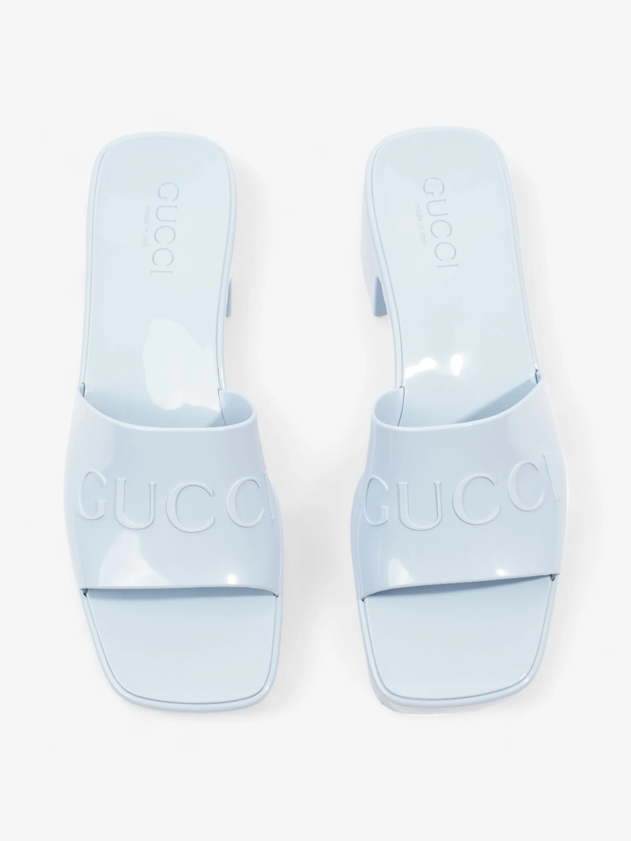 Gucci Logo Platform Slide Sandal 50mm Light Blue Rubber EU 37 UK 4