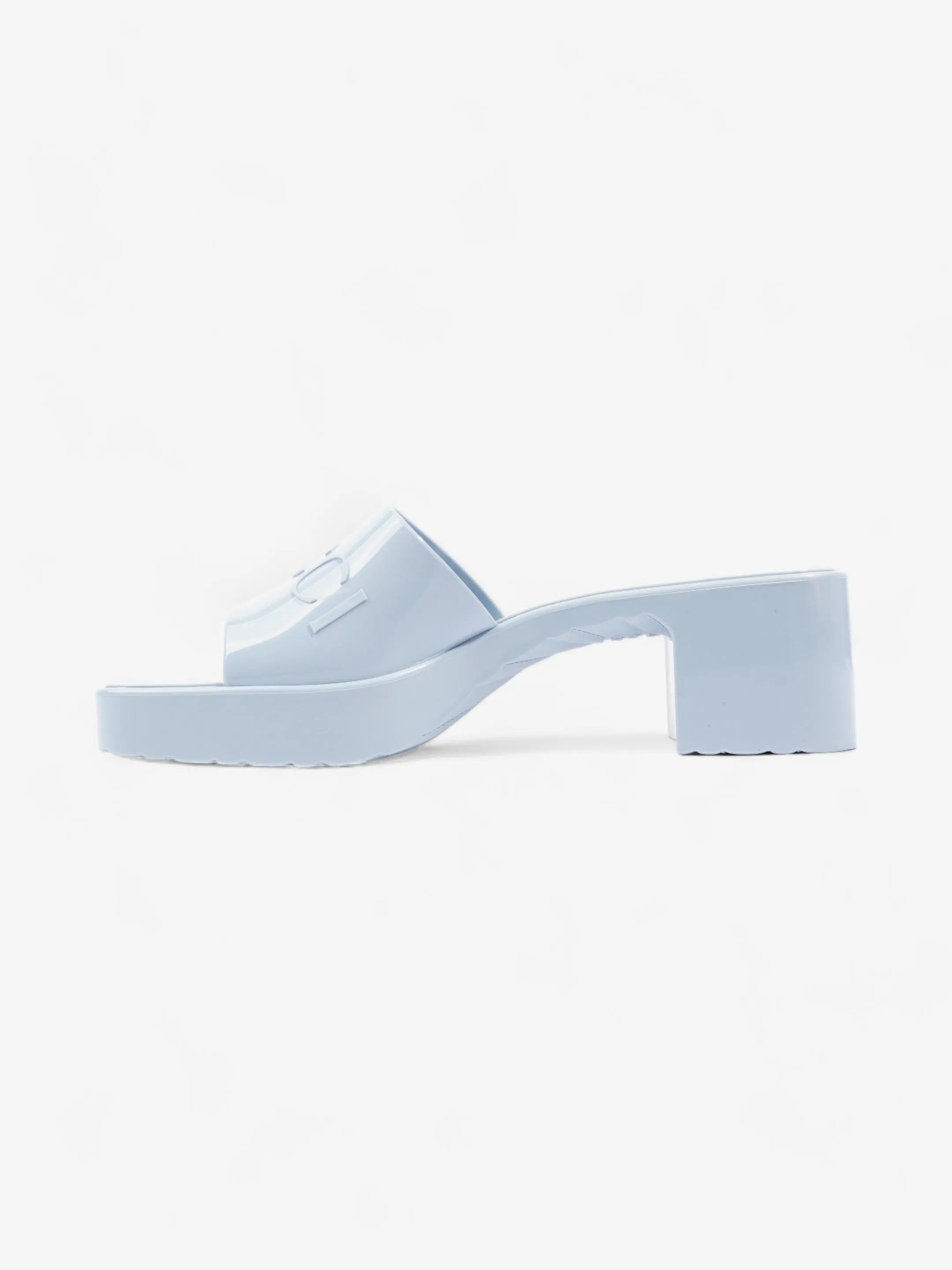 Gucci Logo Platform Slide Sandal 50mm Light Blue Rubber EU 37 UK 4