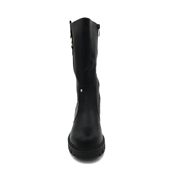 Half Boot With Side Zip On Block Heel - 1048