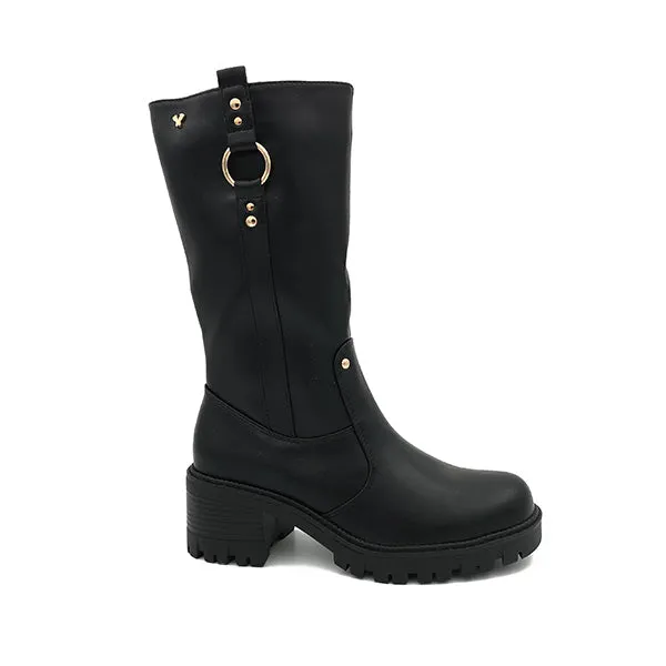 Half Boot With Side Zip On Block Heel - 1048