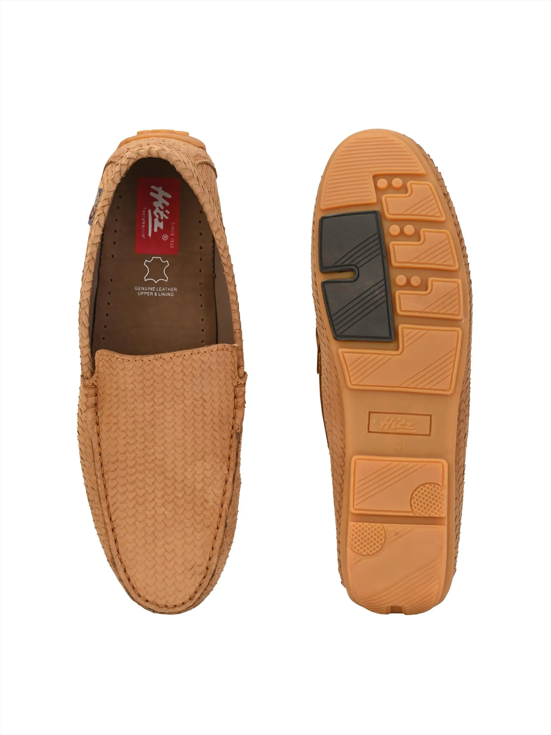 Hitz Men's Tan Leather Casual Loafers
