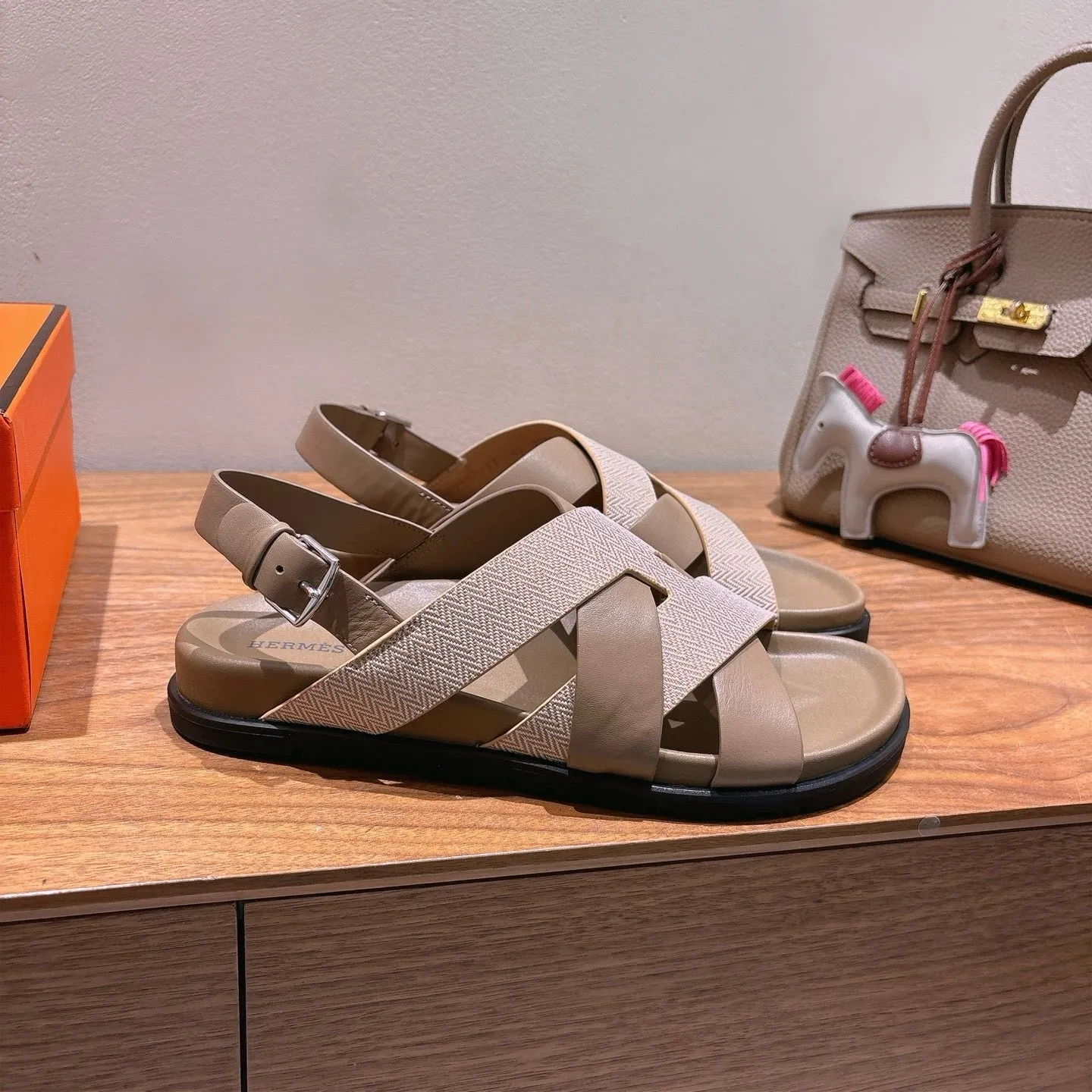 HM 25 Heracles Sandal Nude Calfskin Light Pink Canvas